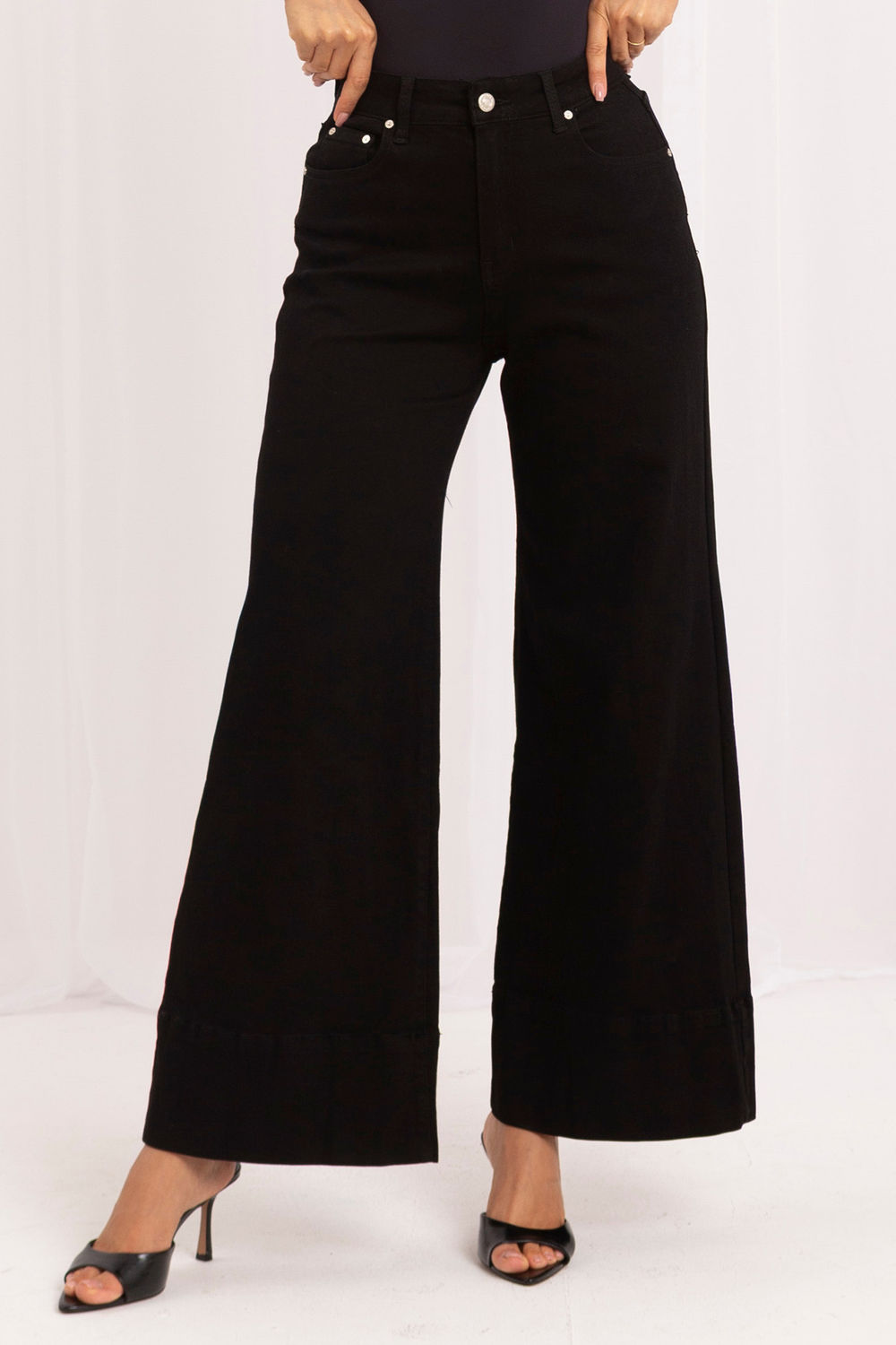 Italy Moda Black Wide Leg High Waisted Jeans