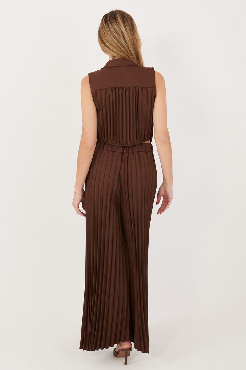 Italy Moda Dark Brown Pleated Sleeveless Co-Ord Set - view 4