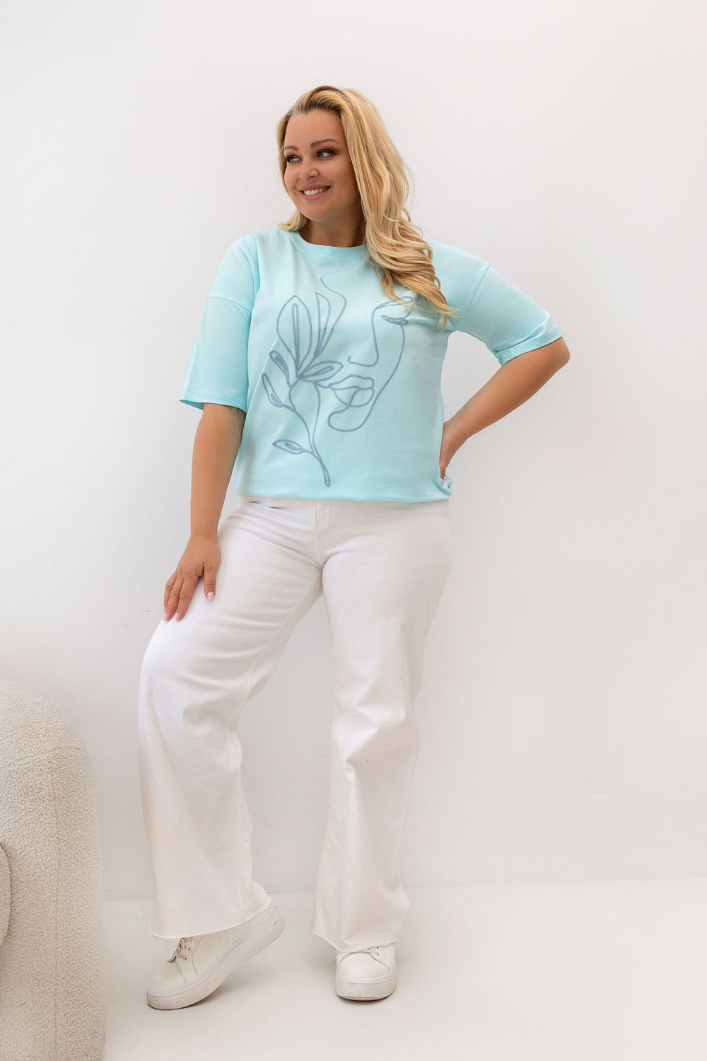 Relevance Mint Short Sleeve Cotton Plus Size T-Shirt - view 2