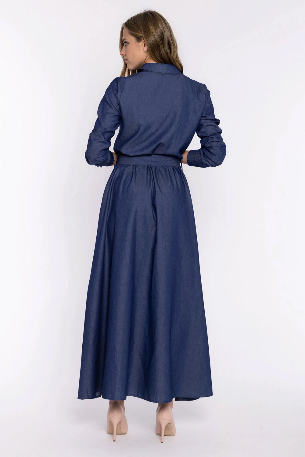 Nife Denim Blue Maxi Long Sleeve Dress - view 3