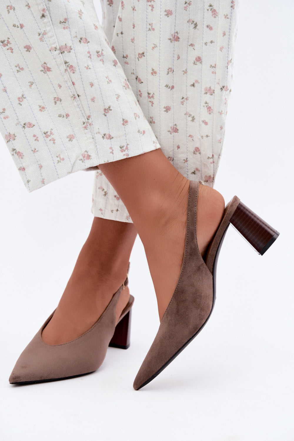 Step In Style Sorenia Taupe Faux Suede Block Heel Court Shoes