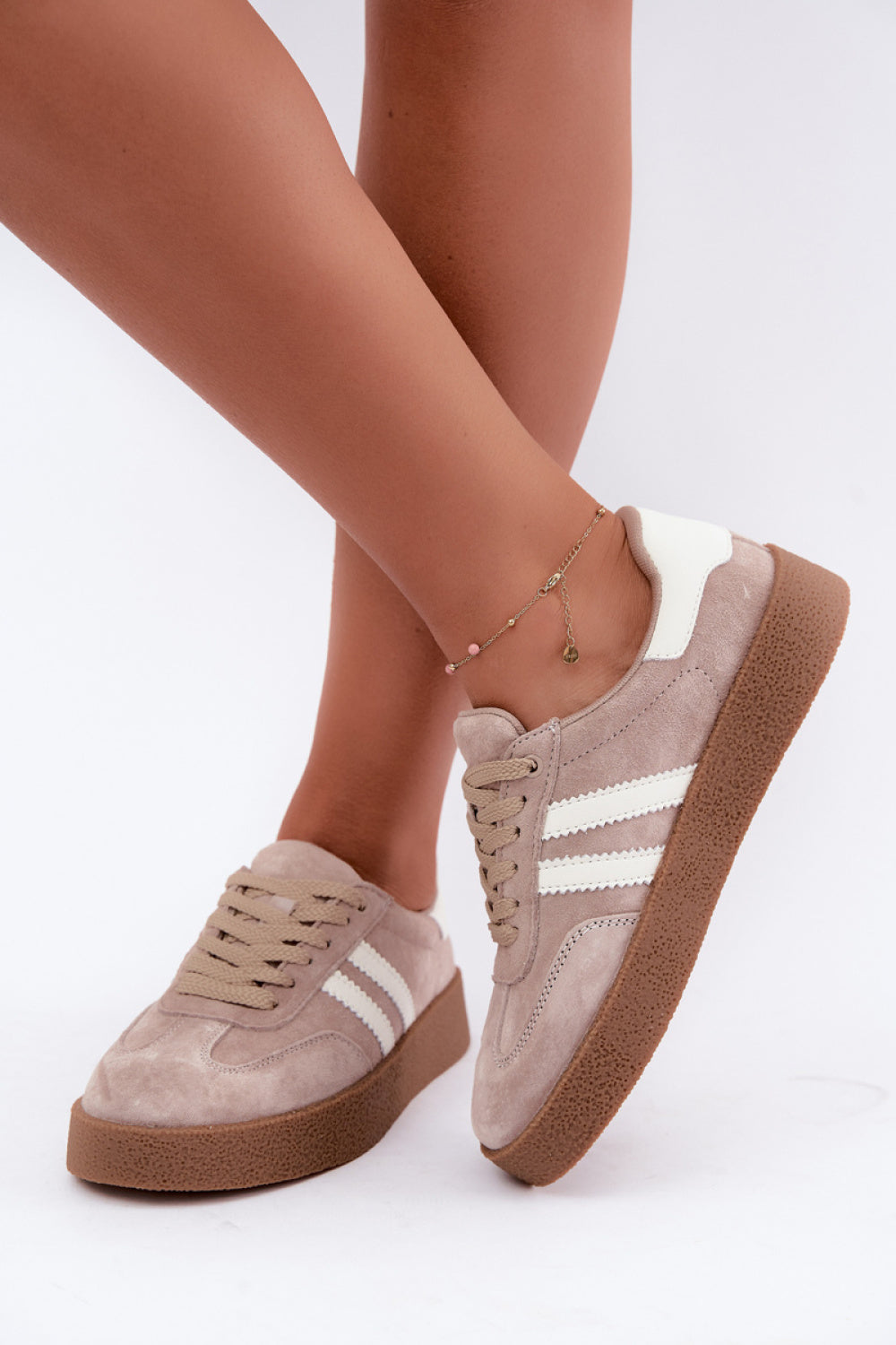 Step In Style Beige Loose Fit Suede Trainers - view 3