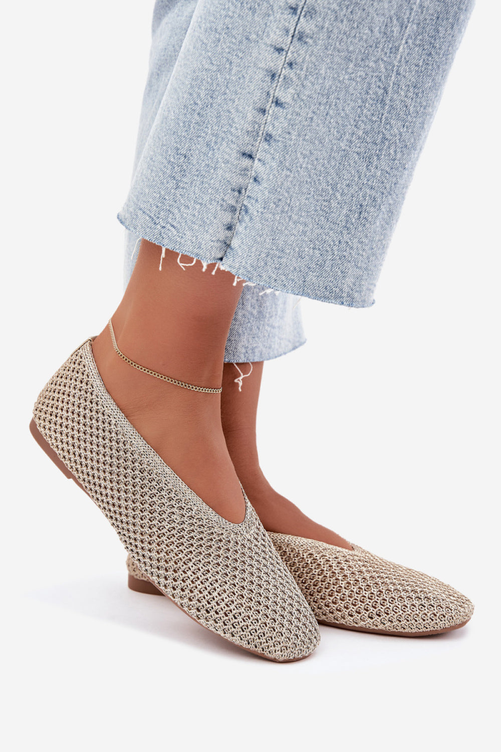 Step In Style Calmore Gold Mesh Ballet Flats