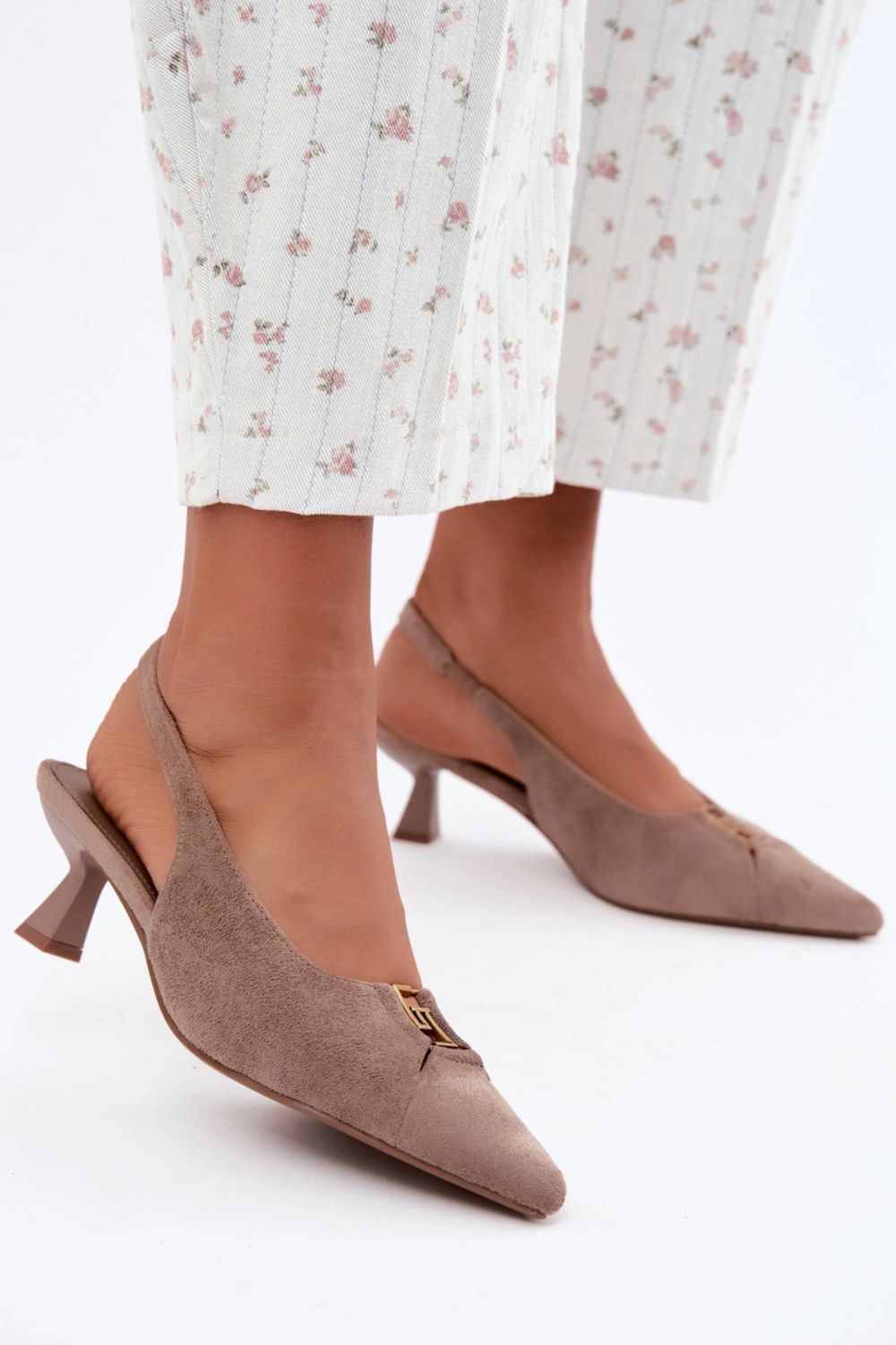 Step In Style Gilly Dark Beige Faux Suede Block Heel Court Shoes - view 4