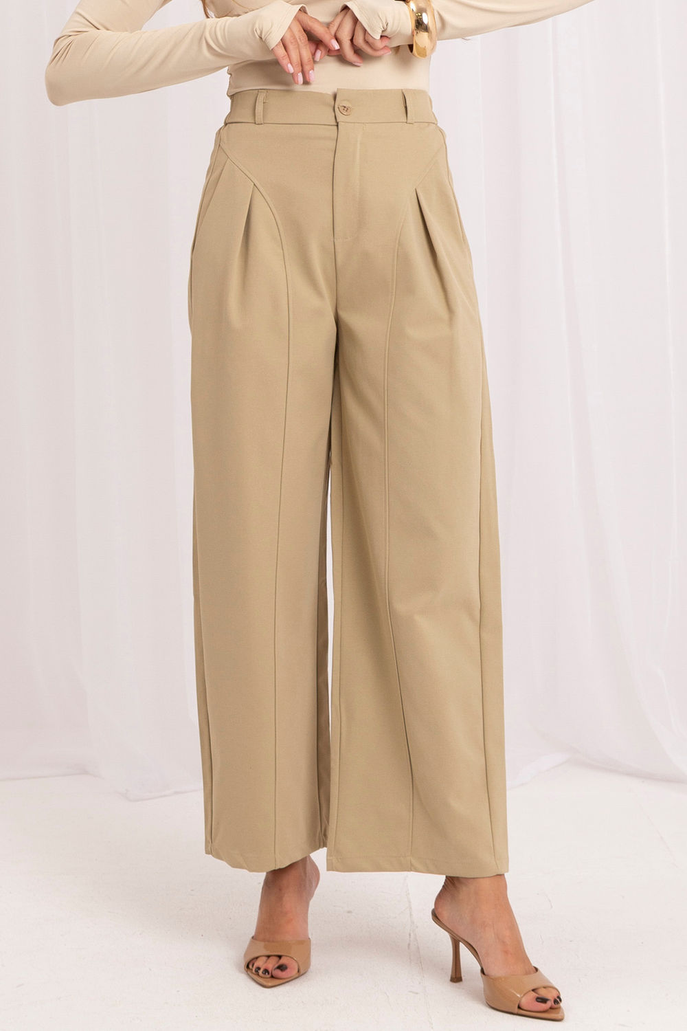 Italy Moda Beige Bodycon High Waisted Culottes