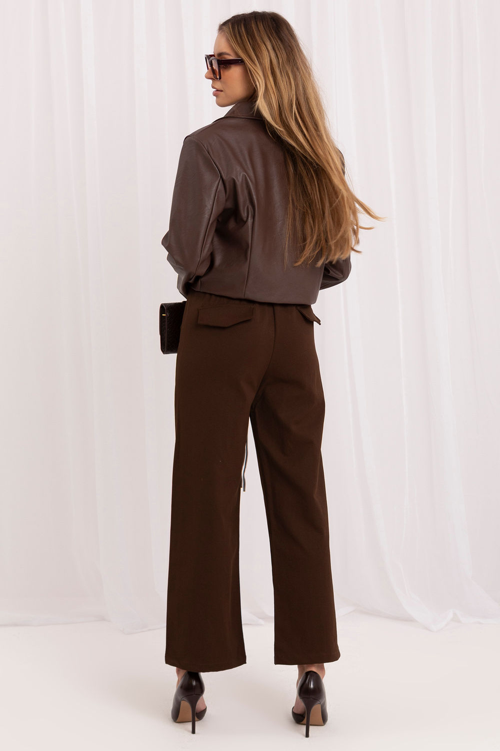 Italy Moda Brown Wide Leg High Waisted Trousers - view 3