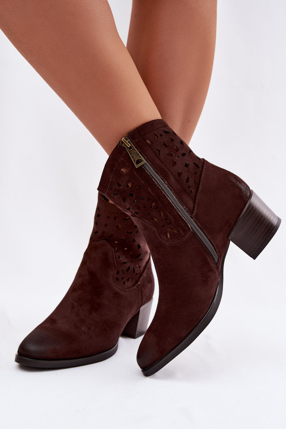 Step In Style Vinceza Chocolate Leather Block Heel Heeled Ankle Boots - view 3