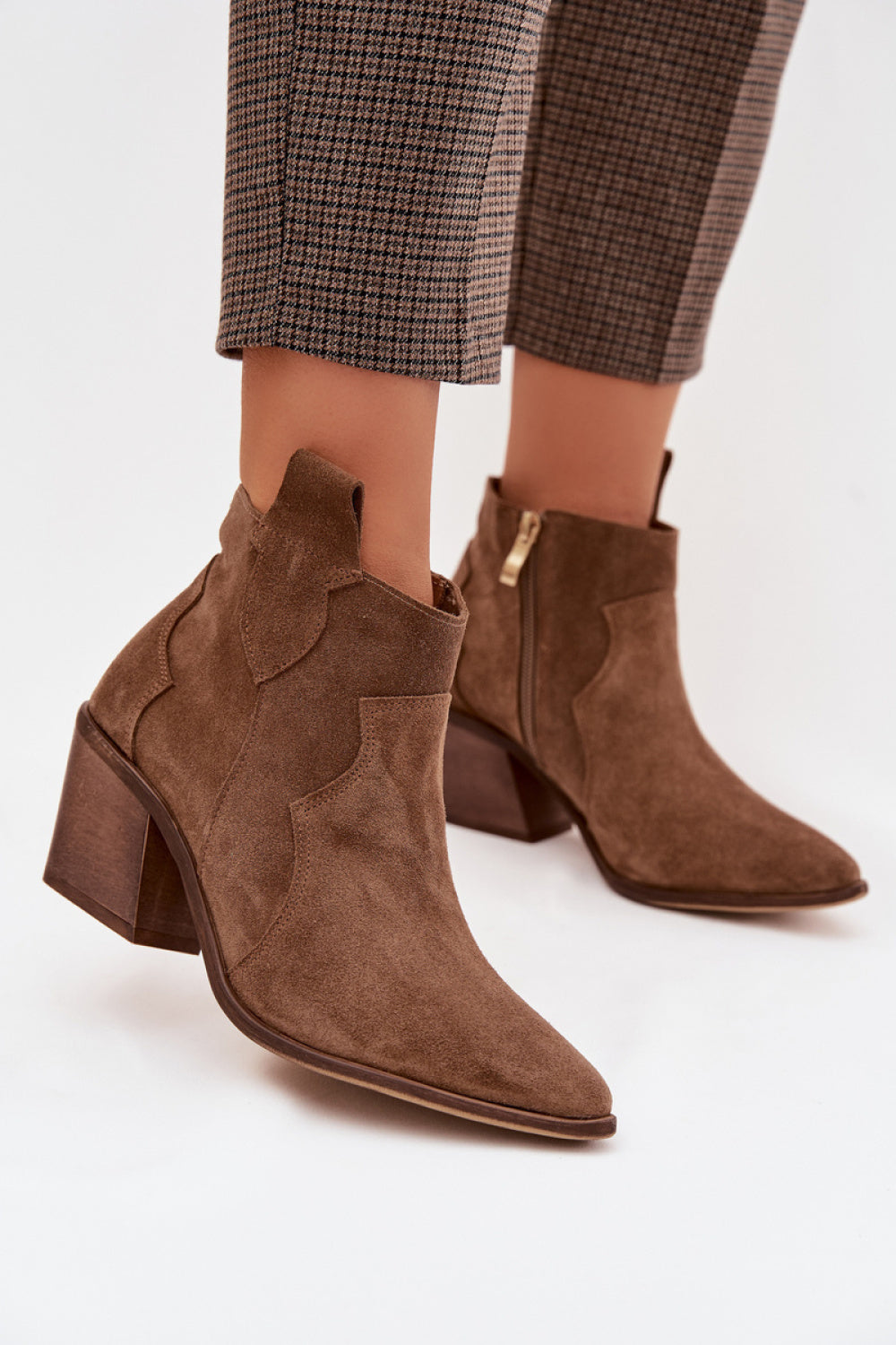 Step In Style Zazoo Khaki Suede Heeled Ankle Boots