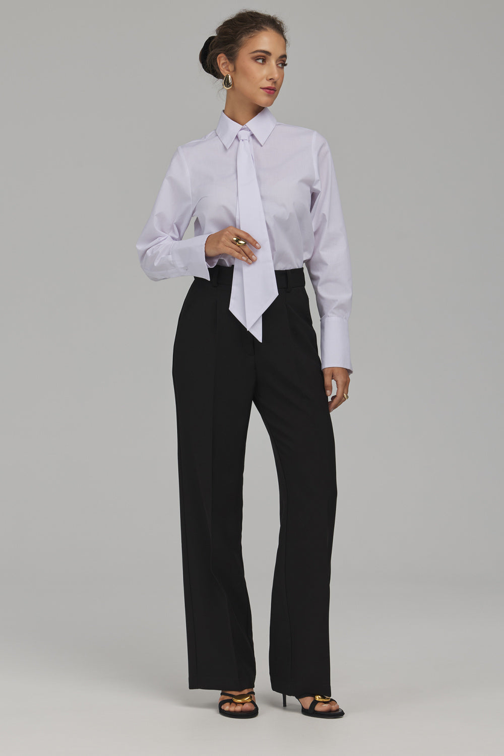 Nife Black Straight High Waisted Trousers - view 4