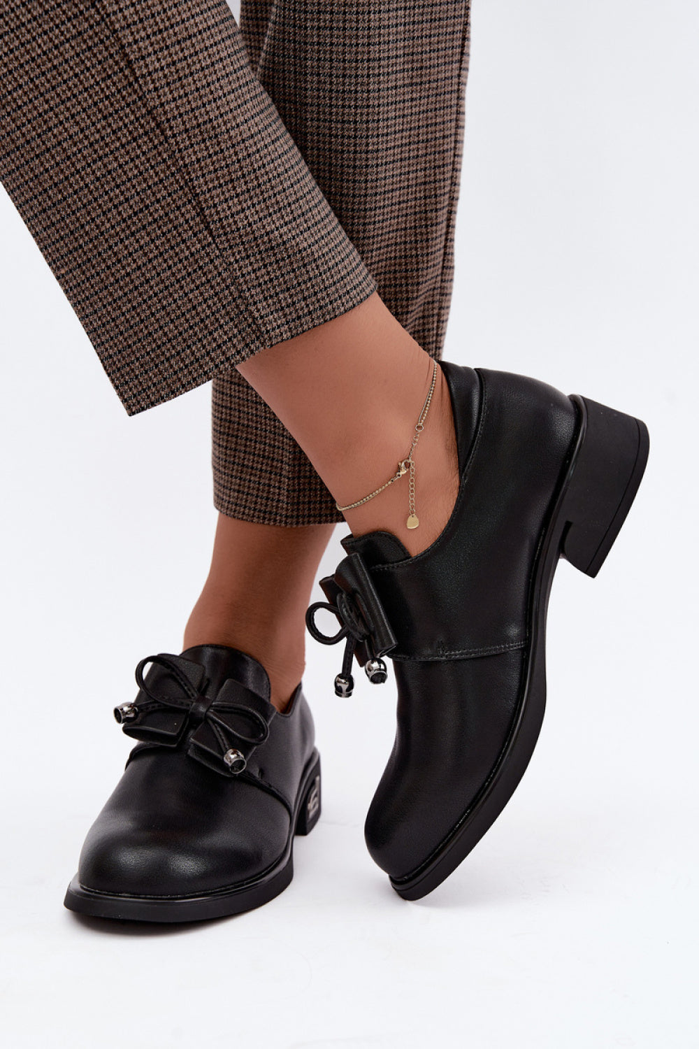 Step In Style Black Leather Heeled Shoes - view 3