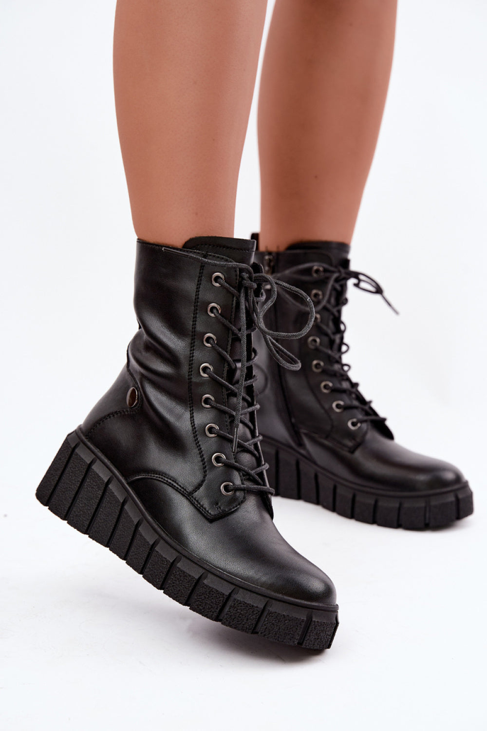Step In Style Black Leather Warm Lined Wedge Ankle Boots