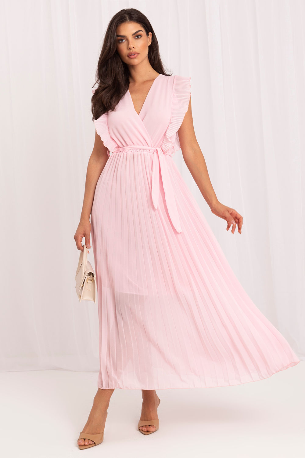 Rue Paris Light Pink Midi Wrap Dress