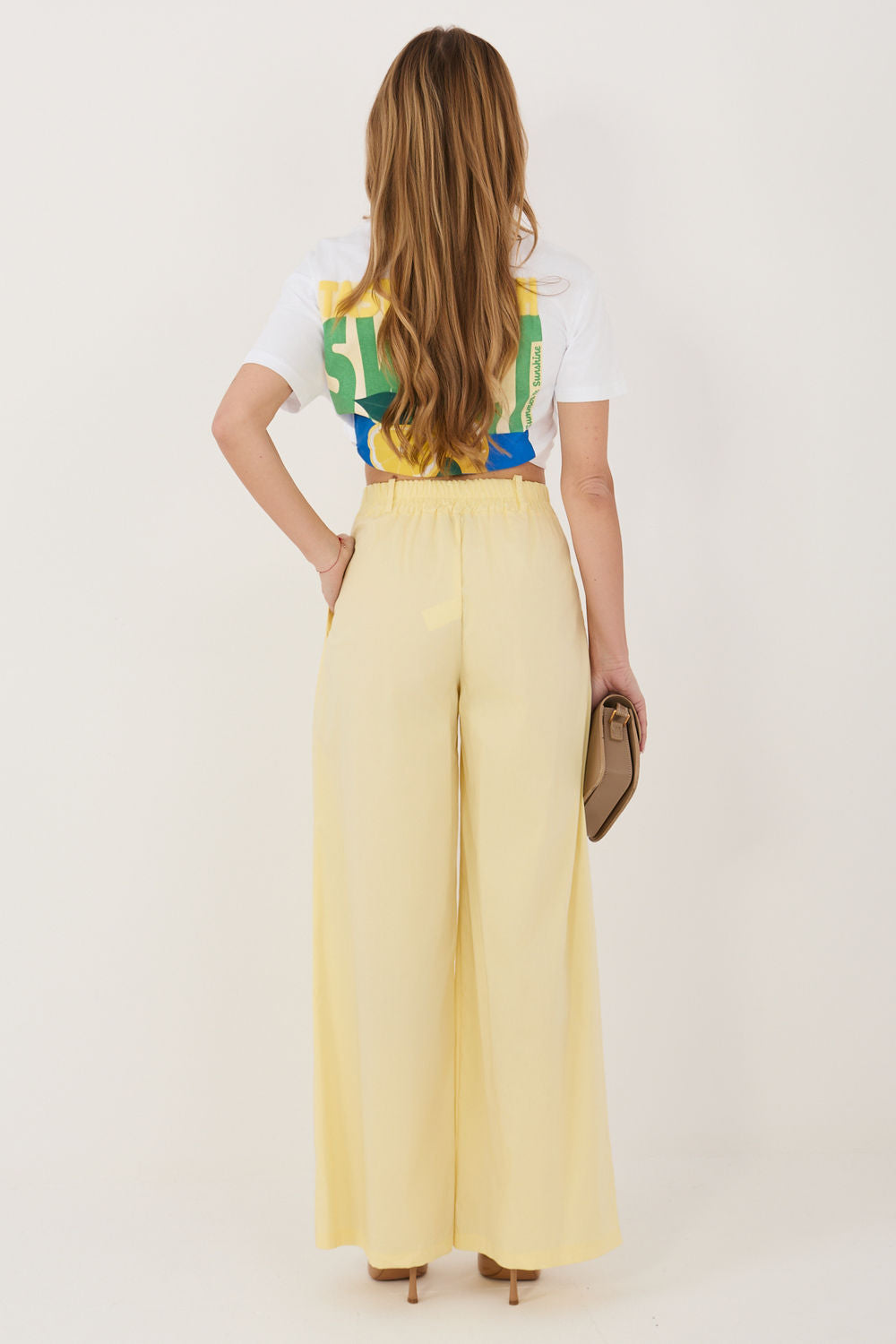 Rue Paris Light Yellow Pleated Cotton Trousers - view 3