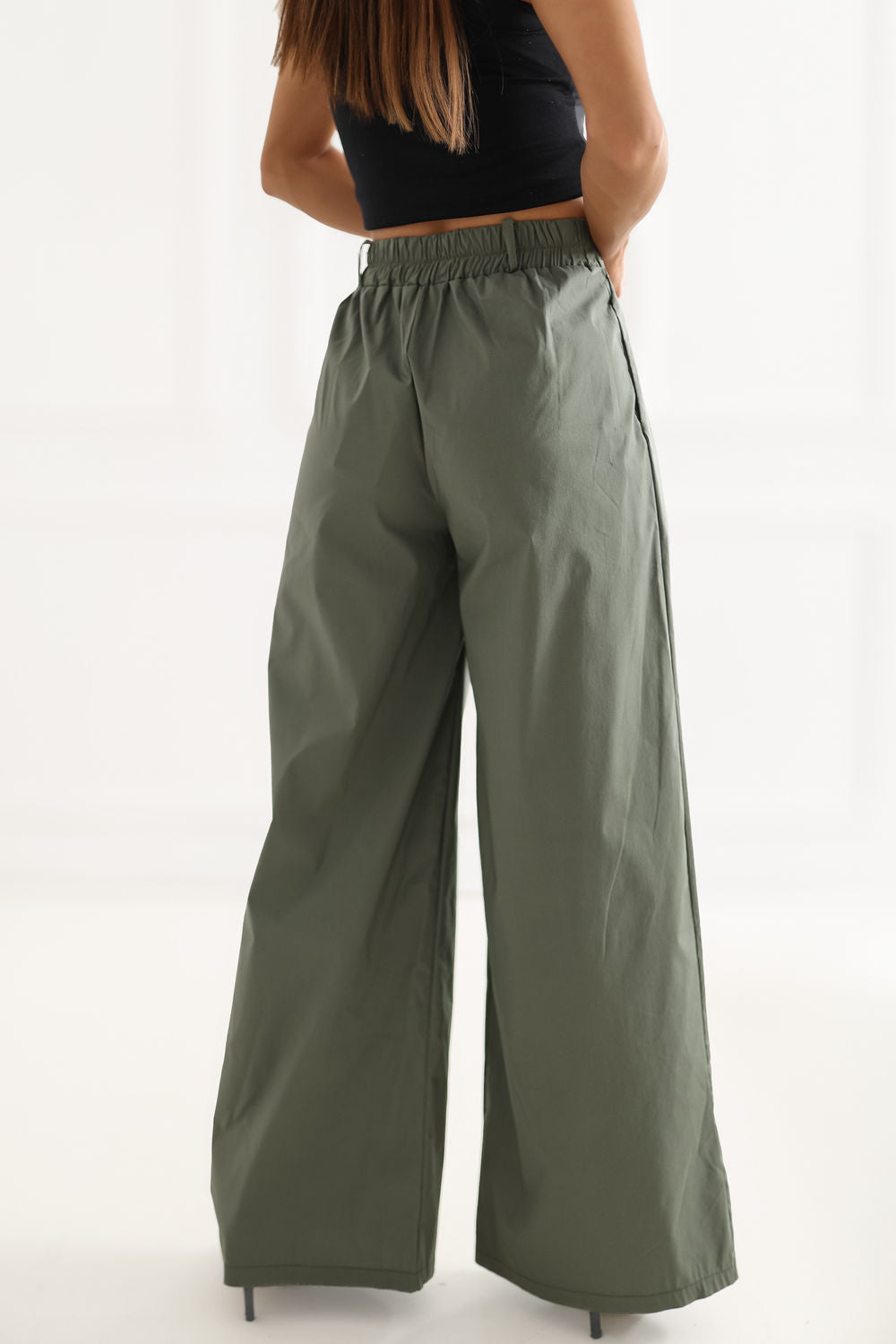 Rue Paris Khaki Pleated Cotton Trousers - view 3