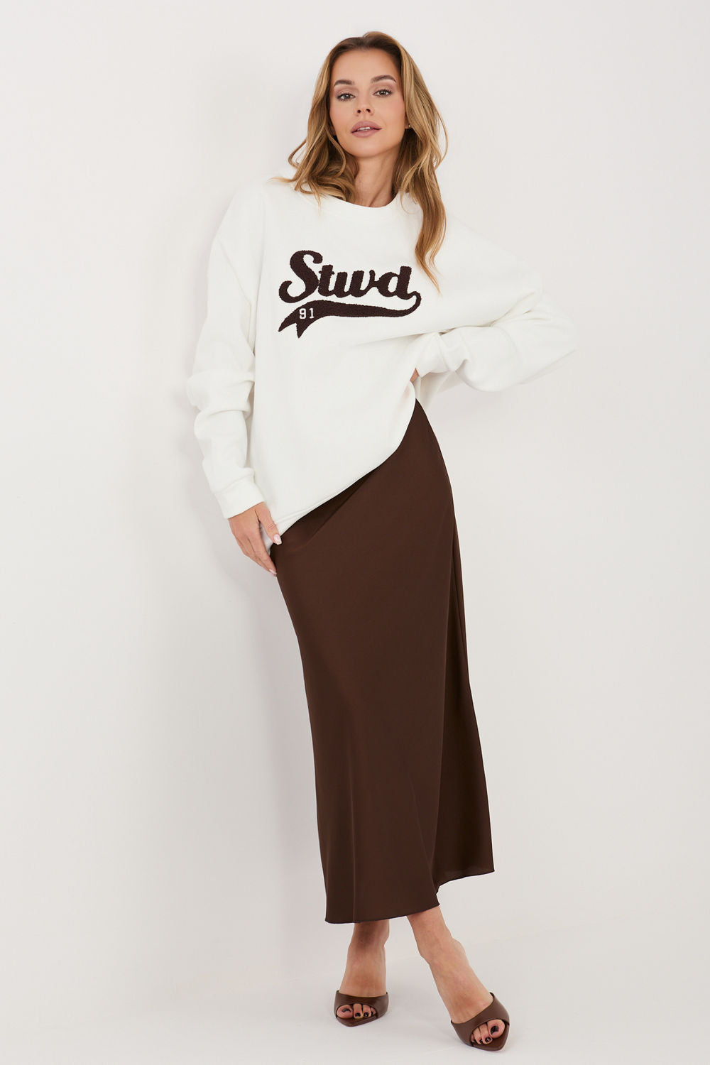 Rue Paris Ecru Round Neck Long Sleeve Cotton Sweatshirt