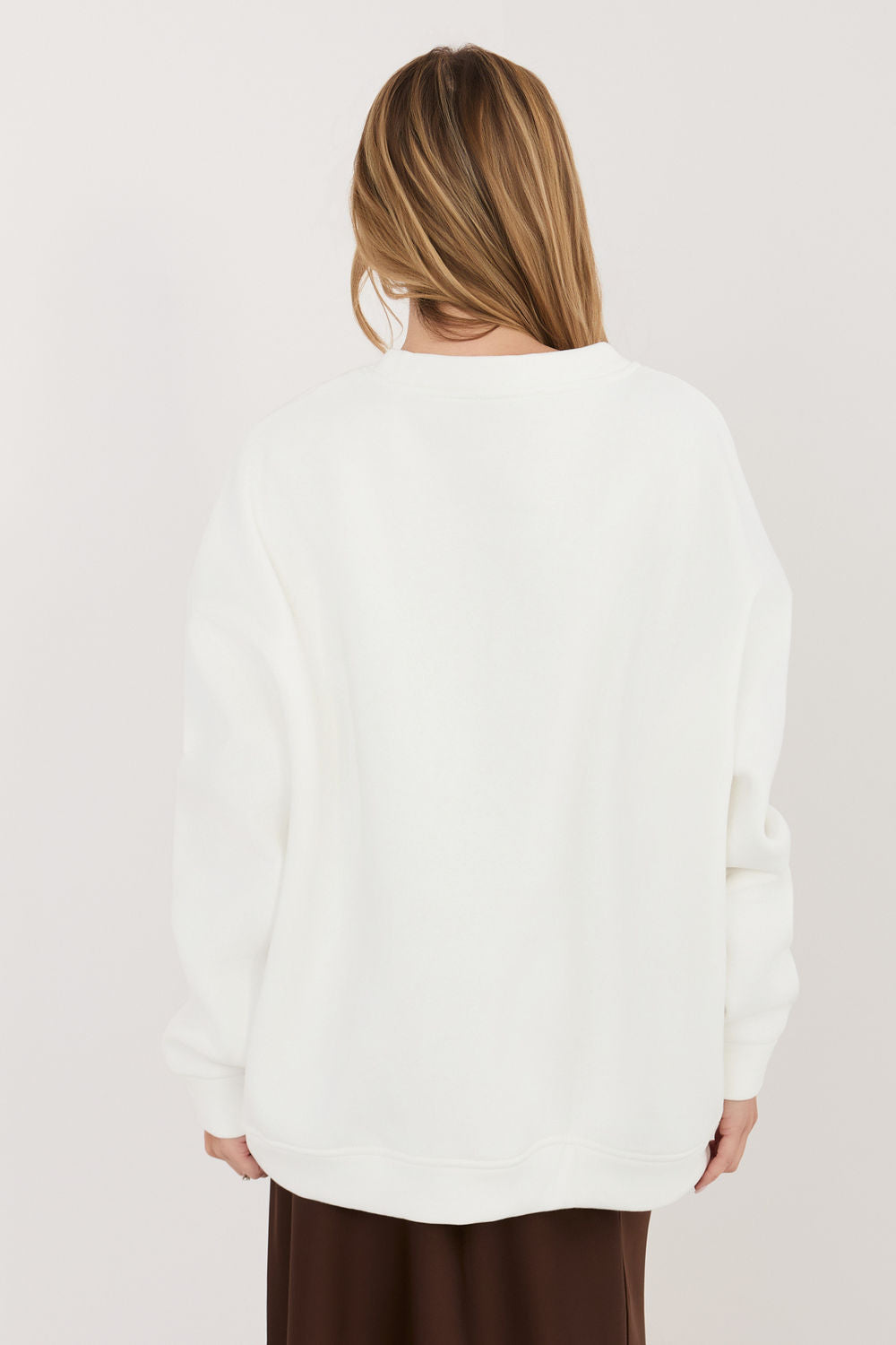Rue Paris Ecru Round Neck Long Sleeve Cotton Sweatshirt - view 3