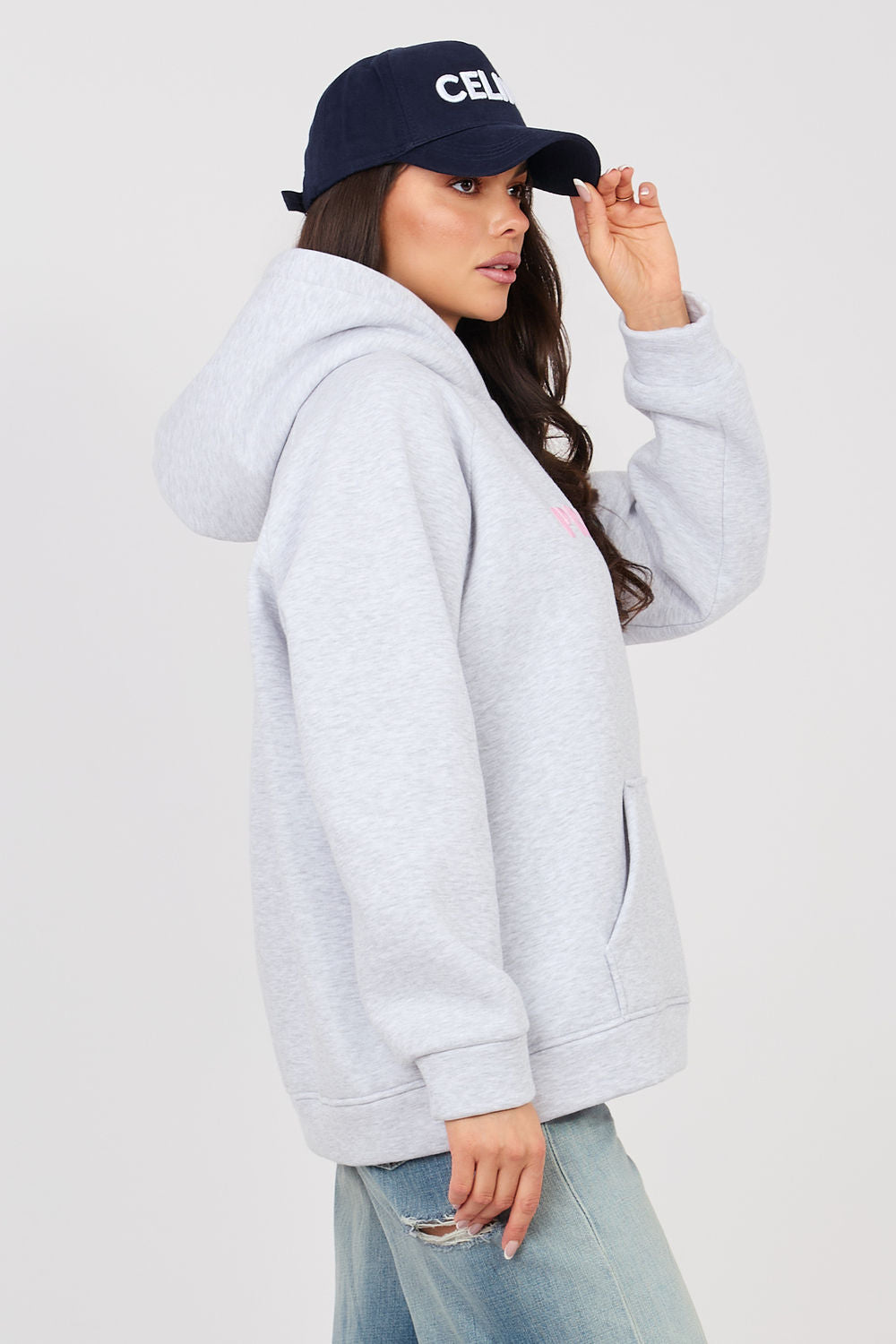 Rue Paris Light Grey Hooded Long Sleeve Sweatshirt with Pockets - view 2