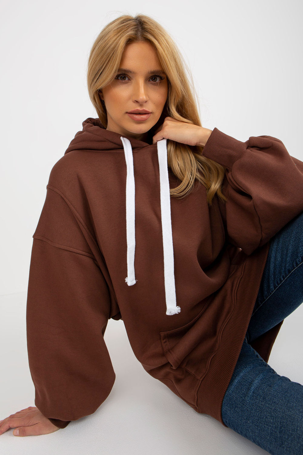 Ex Moda Dark Brown Hooded Long Sleeve Cotton Sweatshirt