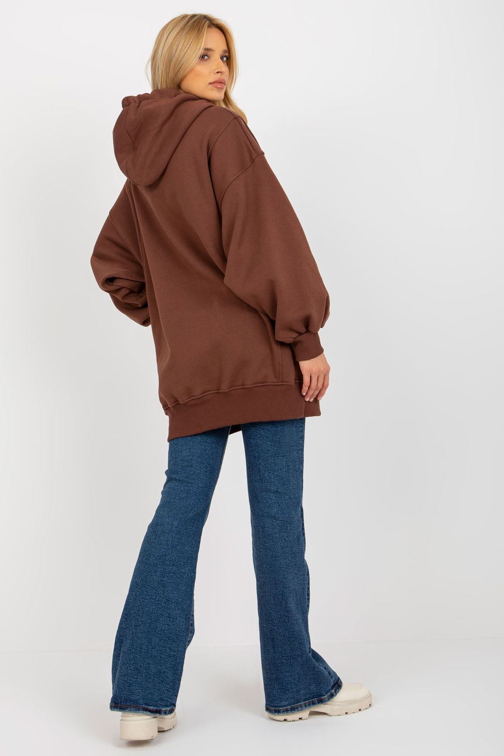 Ex Moda Dark Brown Hooded Long Sleeve Cotton Sweatshirt - view 3