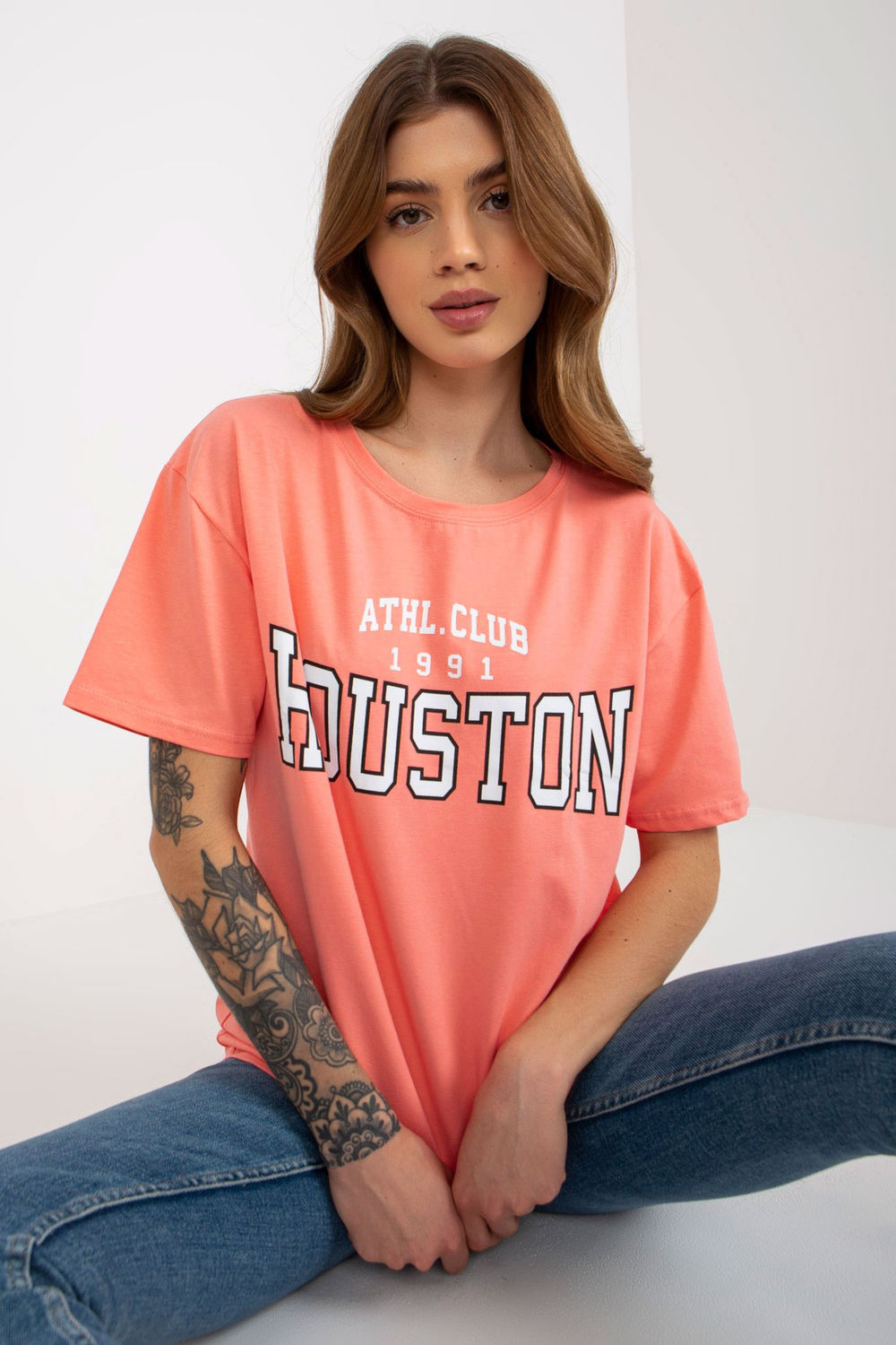 Ex Moda Peach Round Neck Short Sleeve Cotton T-Shirt - view 2