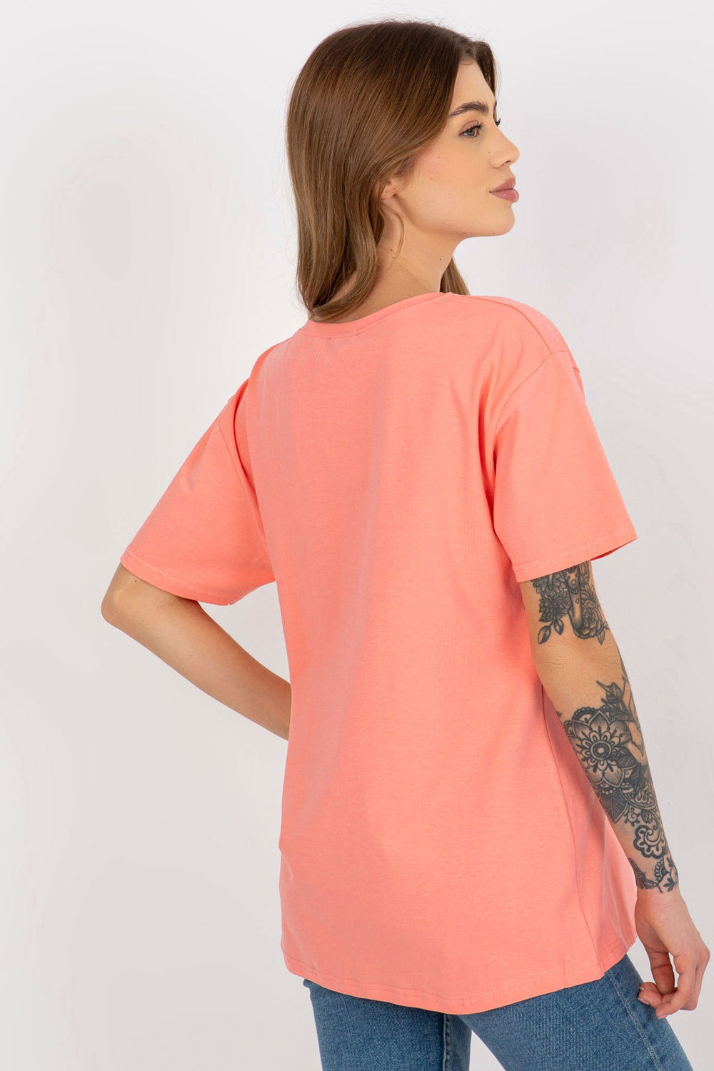 Ex Moda Peach Round Neck Short Sleeve Cotton T-Shirt - view 3