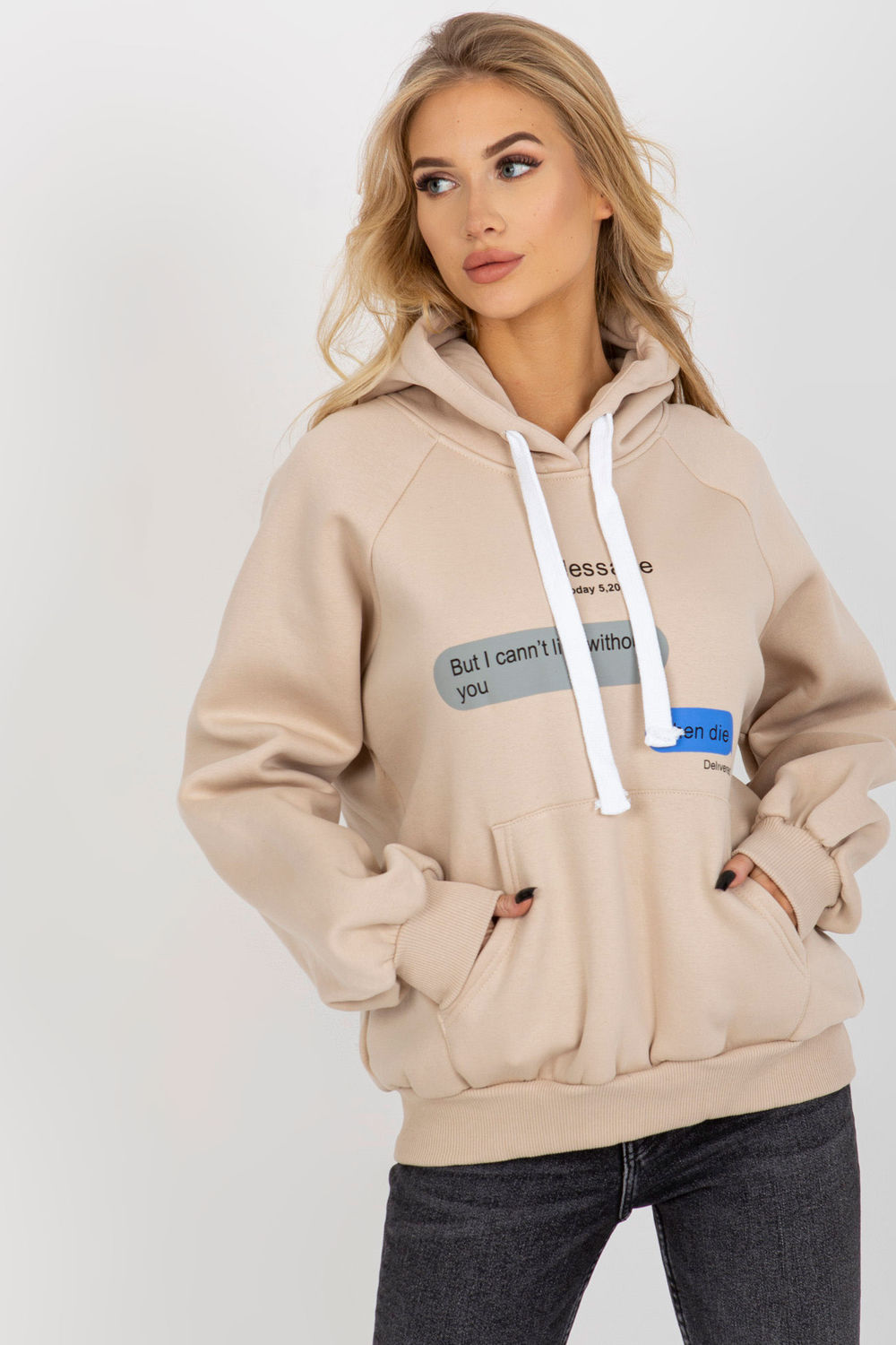 Ex Moda Beige Oversized Hooded Long Sleeve Sweatshirt