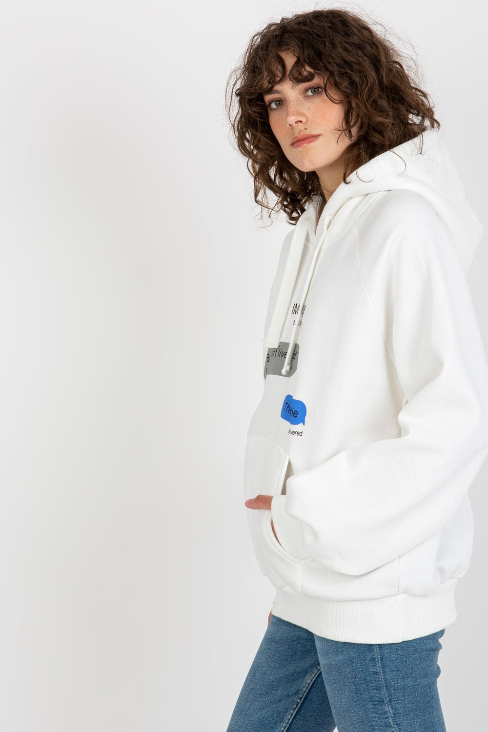 Ex Moda Ecru Oversized Hooded Long Sleeve Sweatshirt - view 2