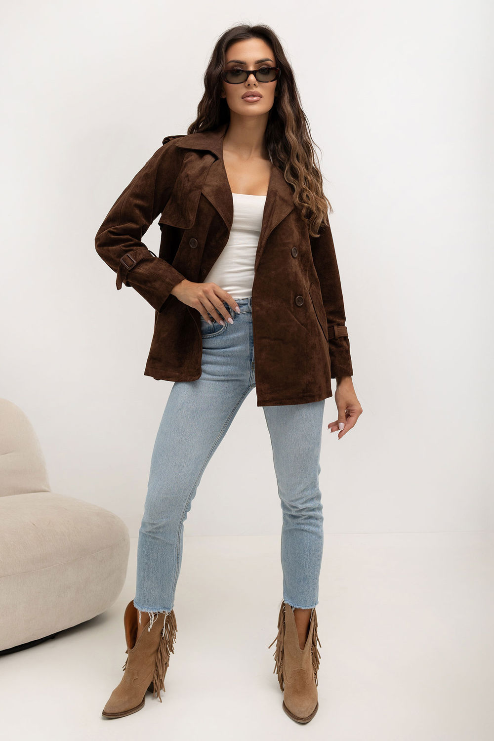Italy Moda Brown Suede Coat - view 2