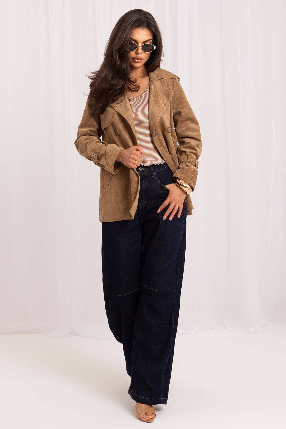 Italy Moda Camel Suede Coat - view 2