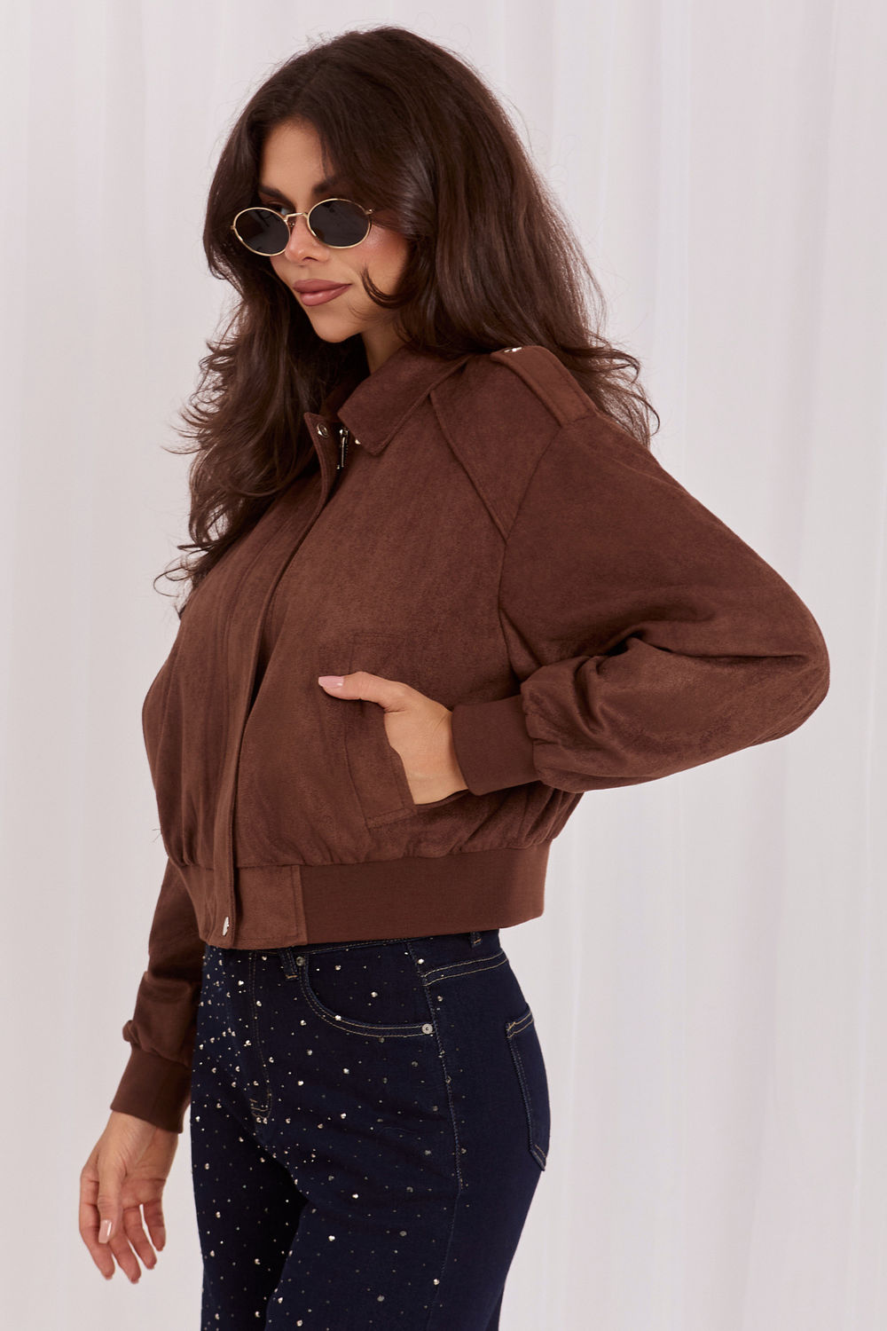 Italy Moda Brown Suede Zip Up Jacket - view 3