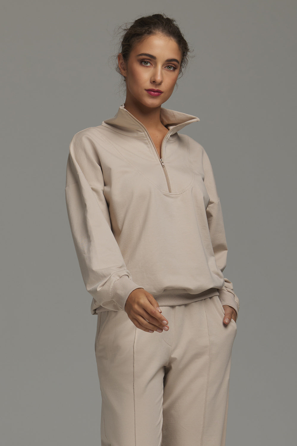 Nife Beige Long Sleeve Cotton Sweatshirt - view 4