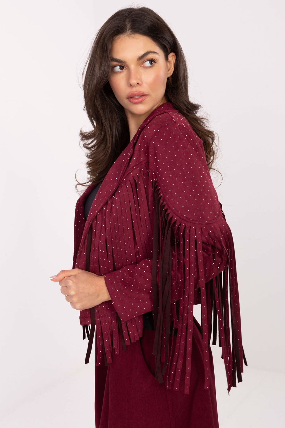Italy Moda Burgundy Collared Jacket - view 2