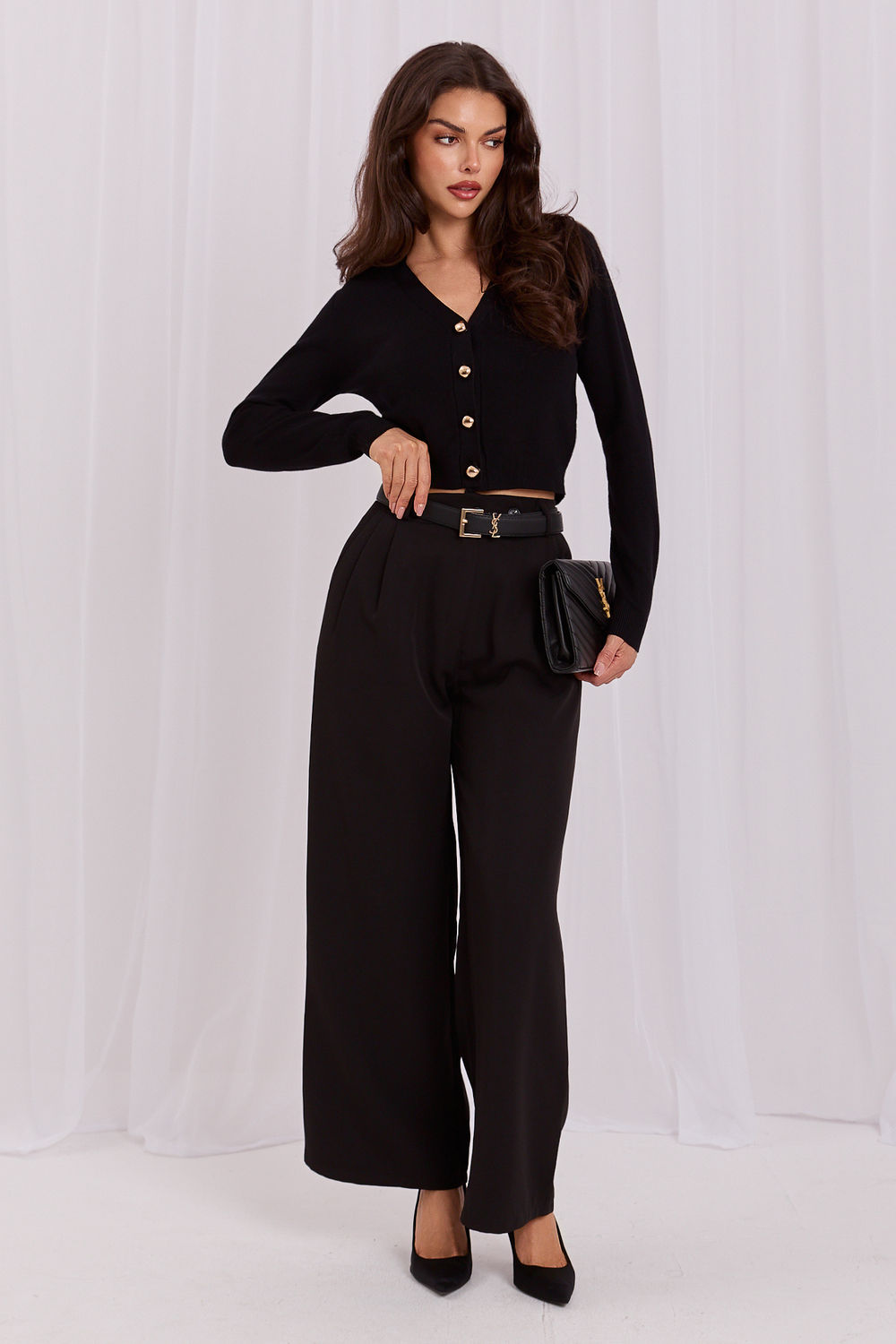 Italy Moda Black V-Neck Long Sleeve Cardigan