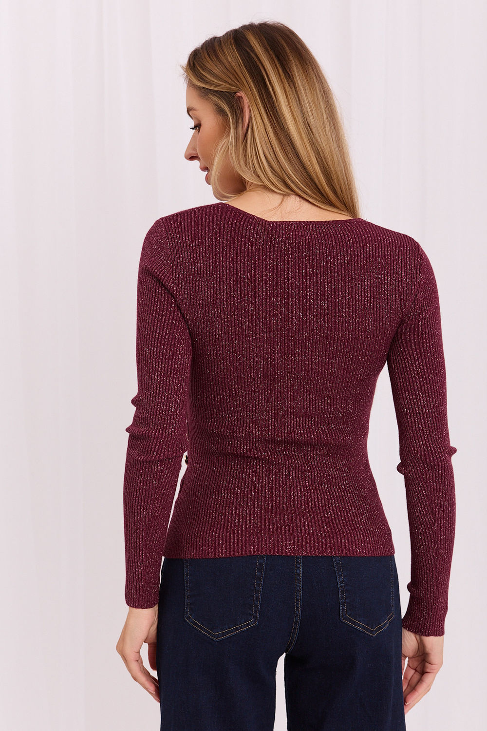Italy Moda Burgundy Wrap Long Sleeve Jumper - view 3