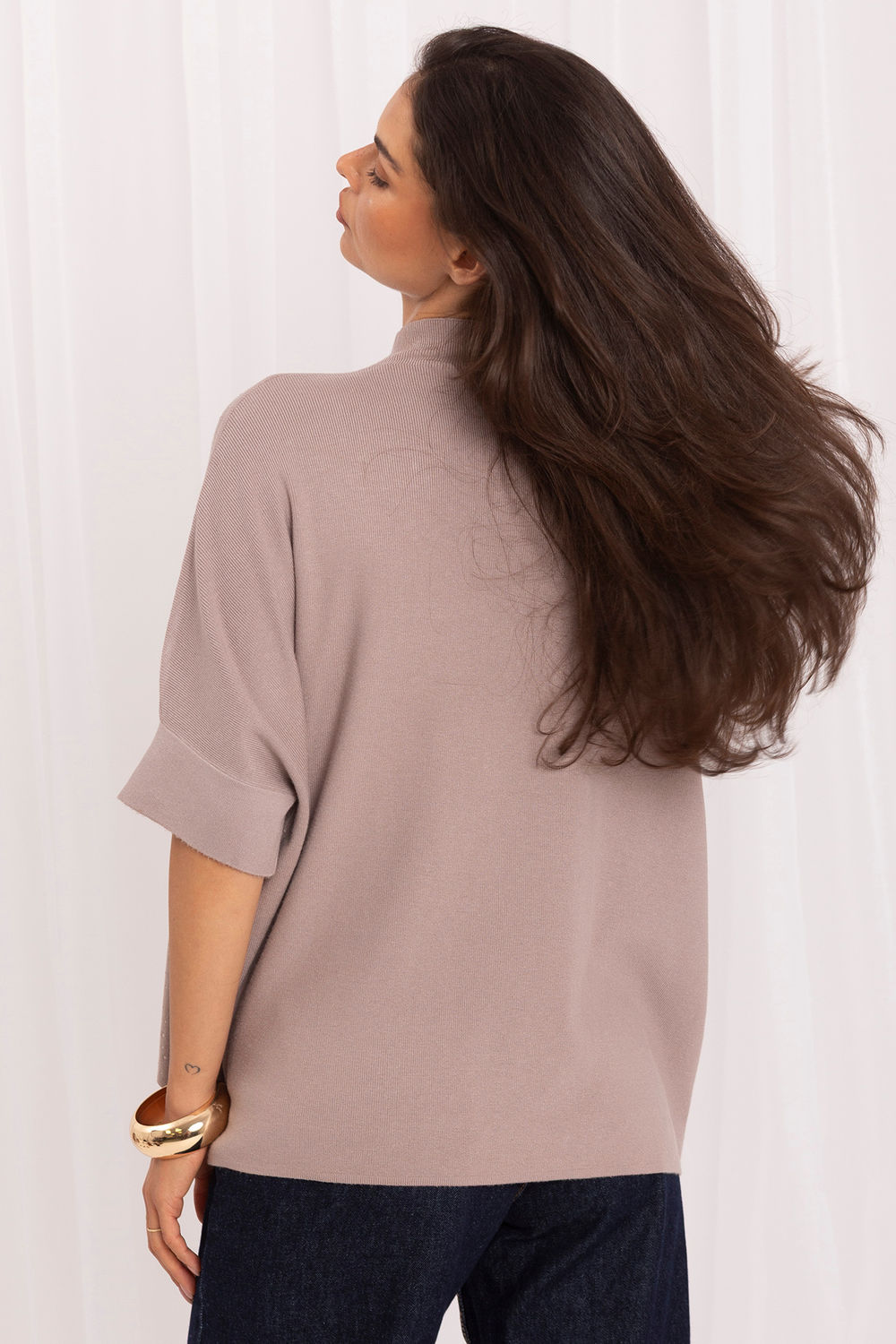 Italy Moda Dark Beige Oversized Short Sleeve Jumper - view 3