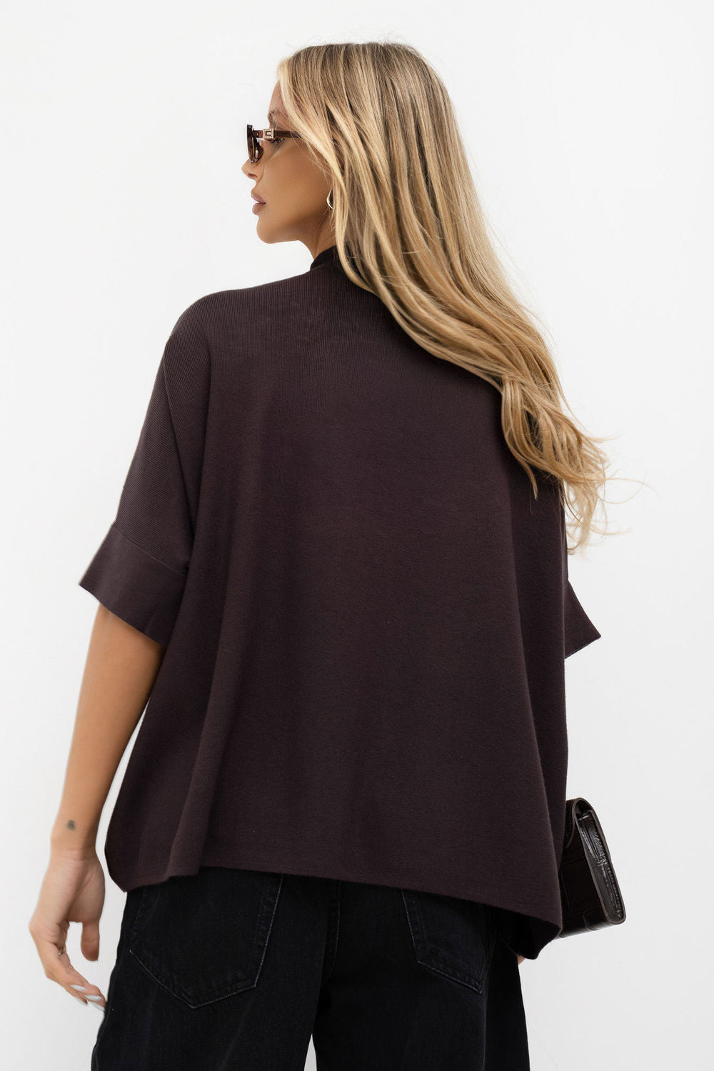 Italy Moda Dark Brown Oversized Short Sleeve Jumper - view 3