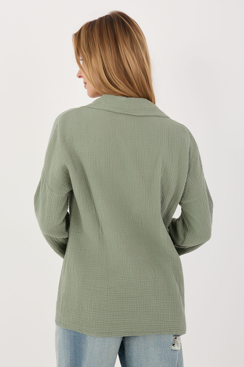 Italy Moda Khaki Cotton Long Sleeve Top - view 3
