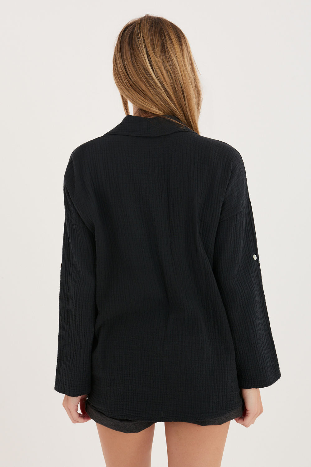 Italy Moda Black Cotton Long Sleeve Top with Pockets - view 3