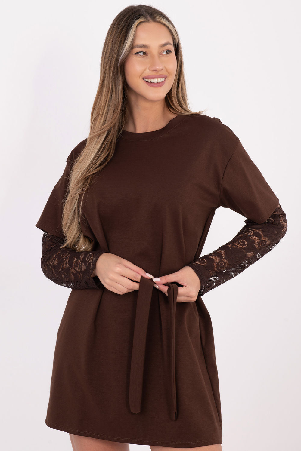 Italy Moda Brown Mini Lace Dress