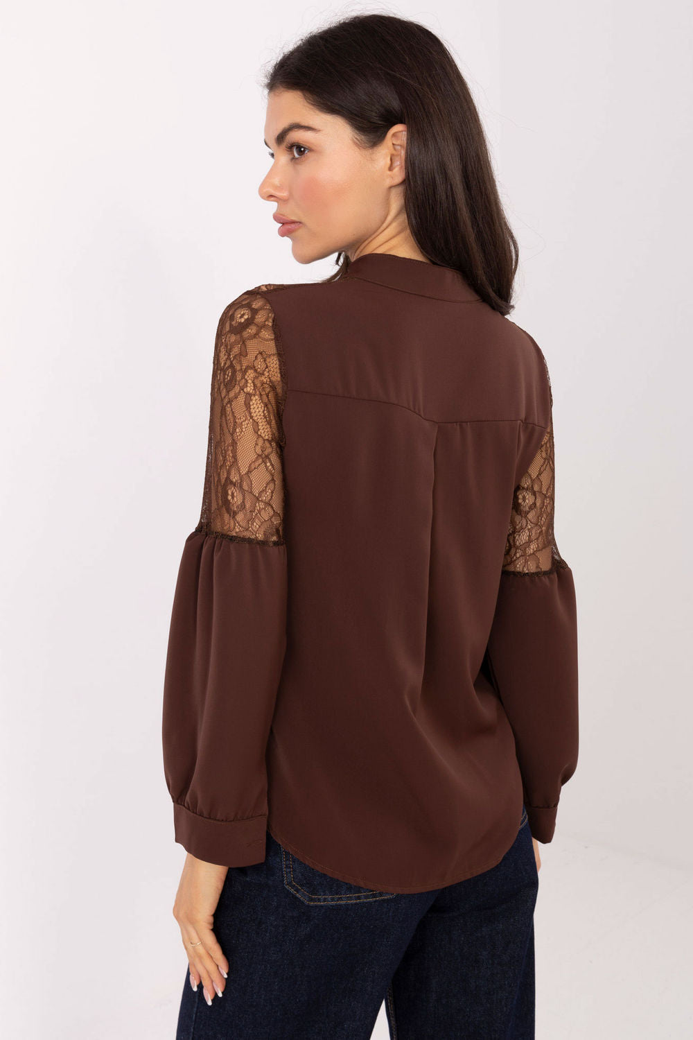 Italy Moda Brown Lace Long Sleeve Top - view 3