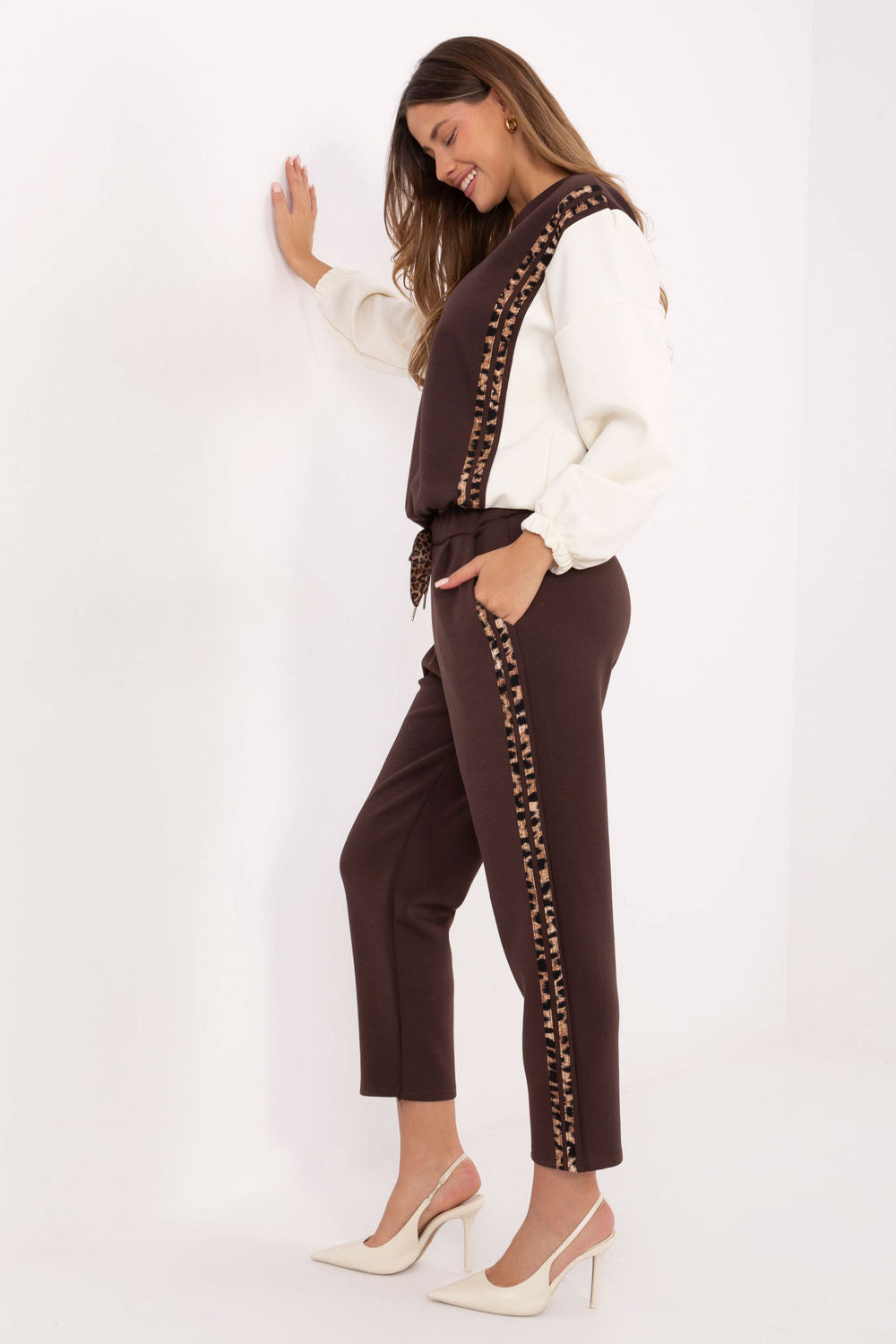 Italy Moda Brown Striped High Waisted Co-Ord Set - view 2