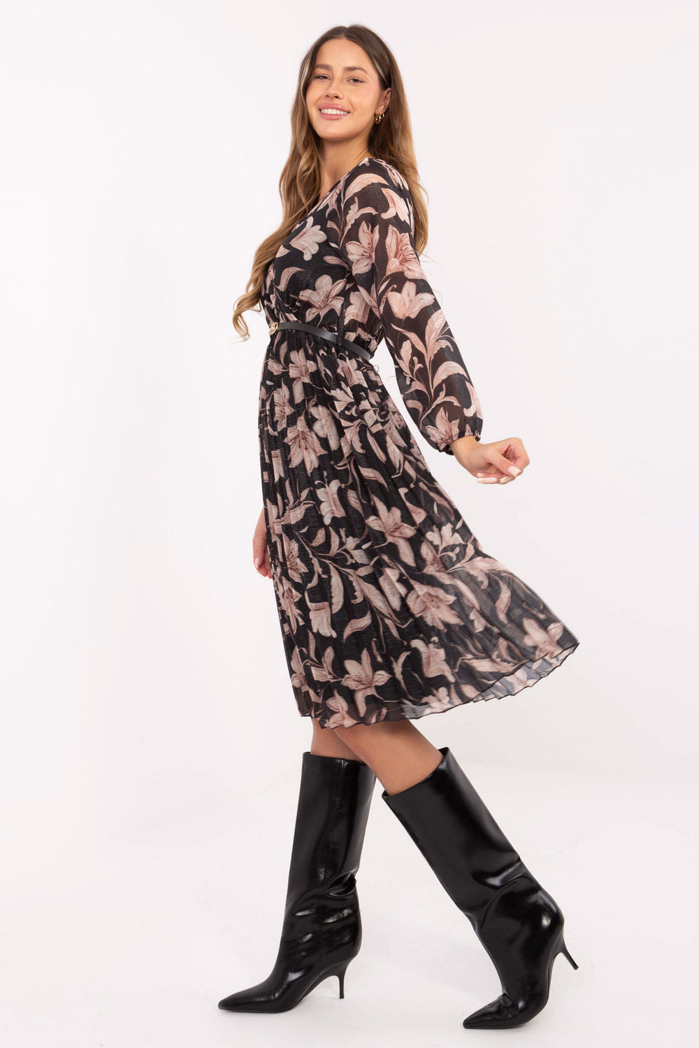 Italy Moda Black Midi Floral Wrap Dress - view 2