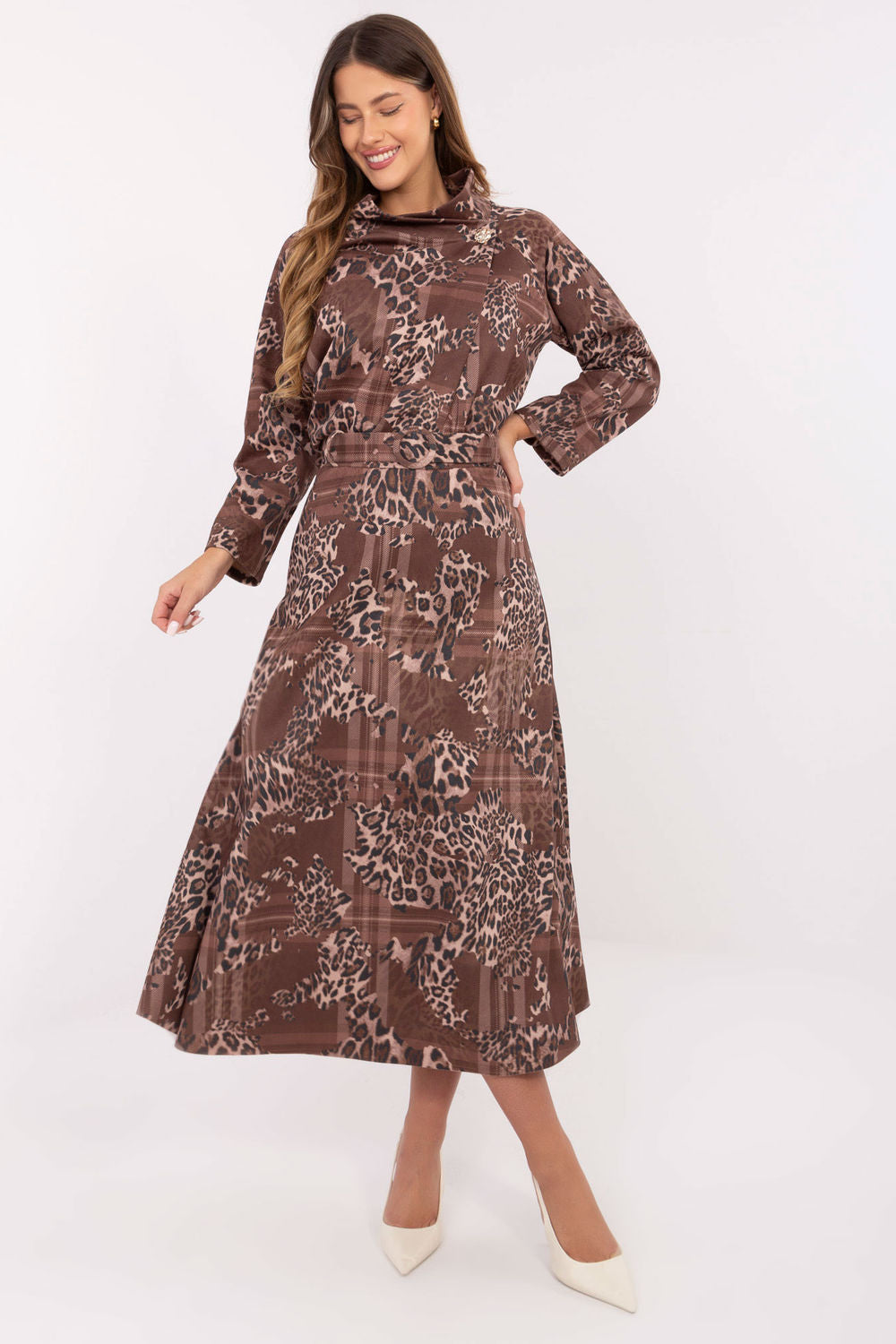 Italy Moda Dark Beige Suede Midi Skirt