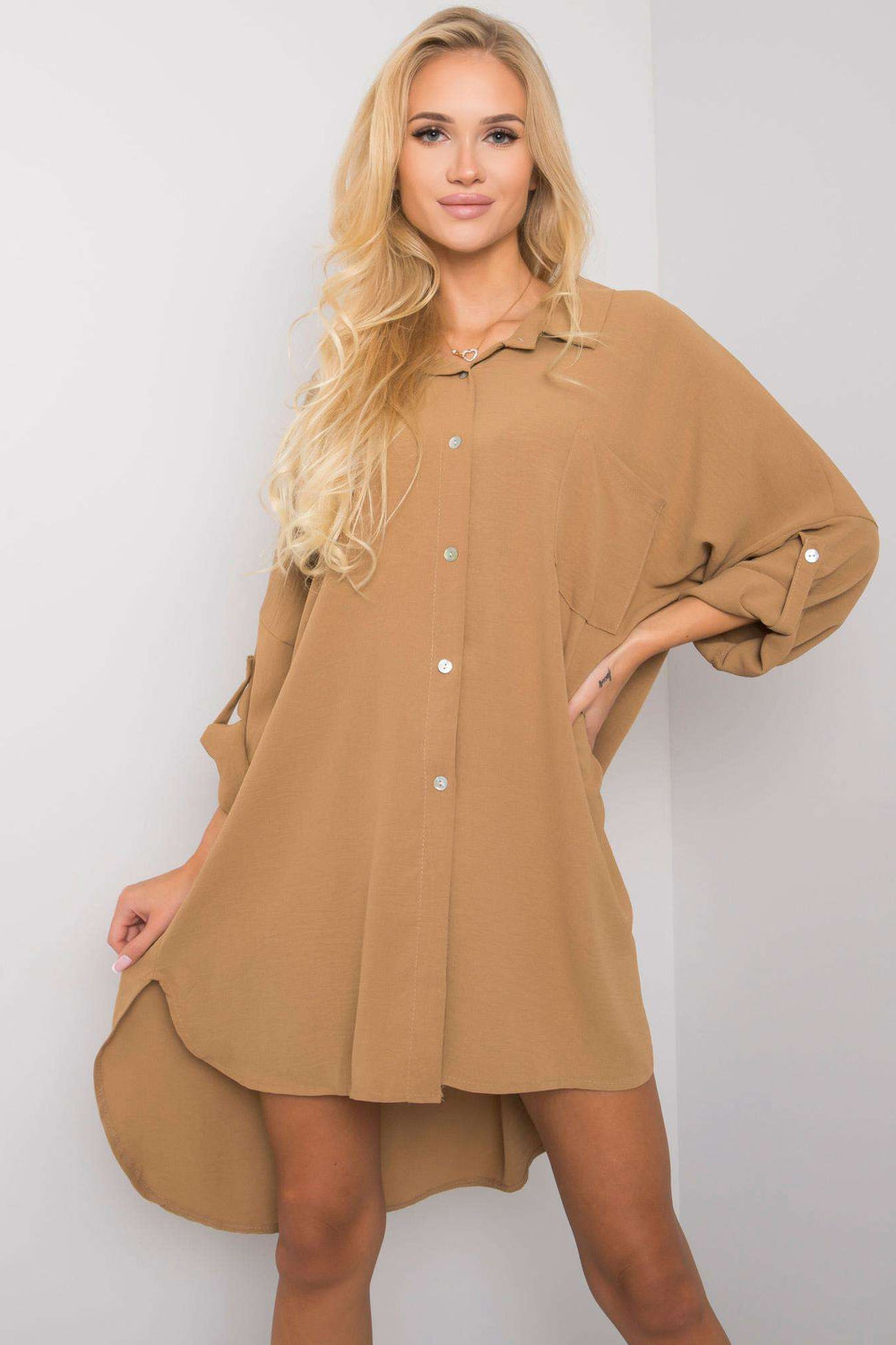 Italy Moda Dark Beige Long Sleeve Dress