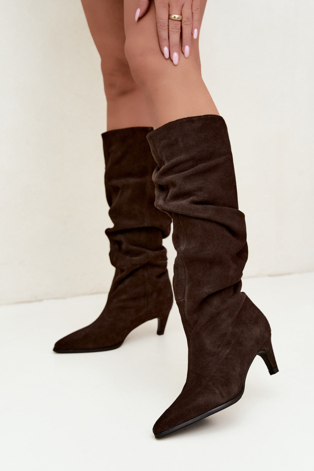 Step In Style Vinceza Chocolate Slim Fit Suede Warm Lined Heeled Ankle Boots