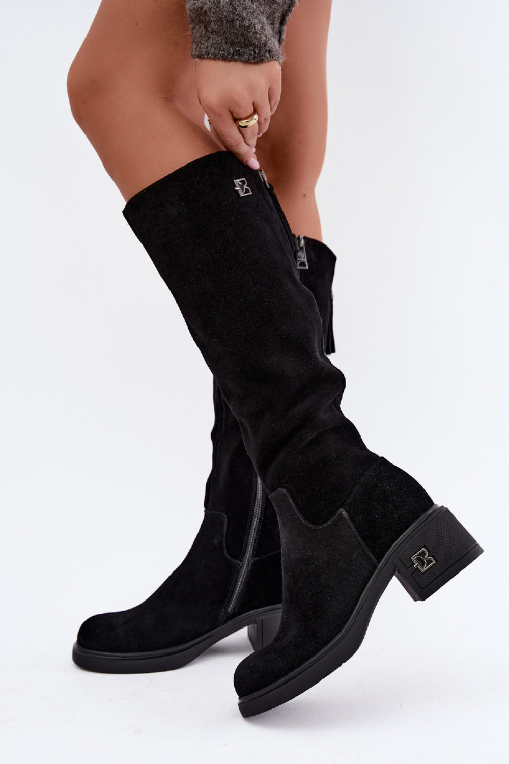 Step In Style Vinceza Black Suede Knitted Heeled Ankle Boots - view 3