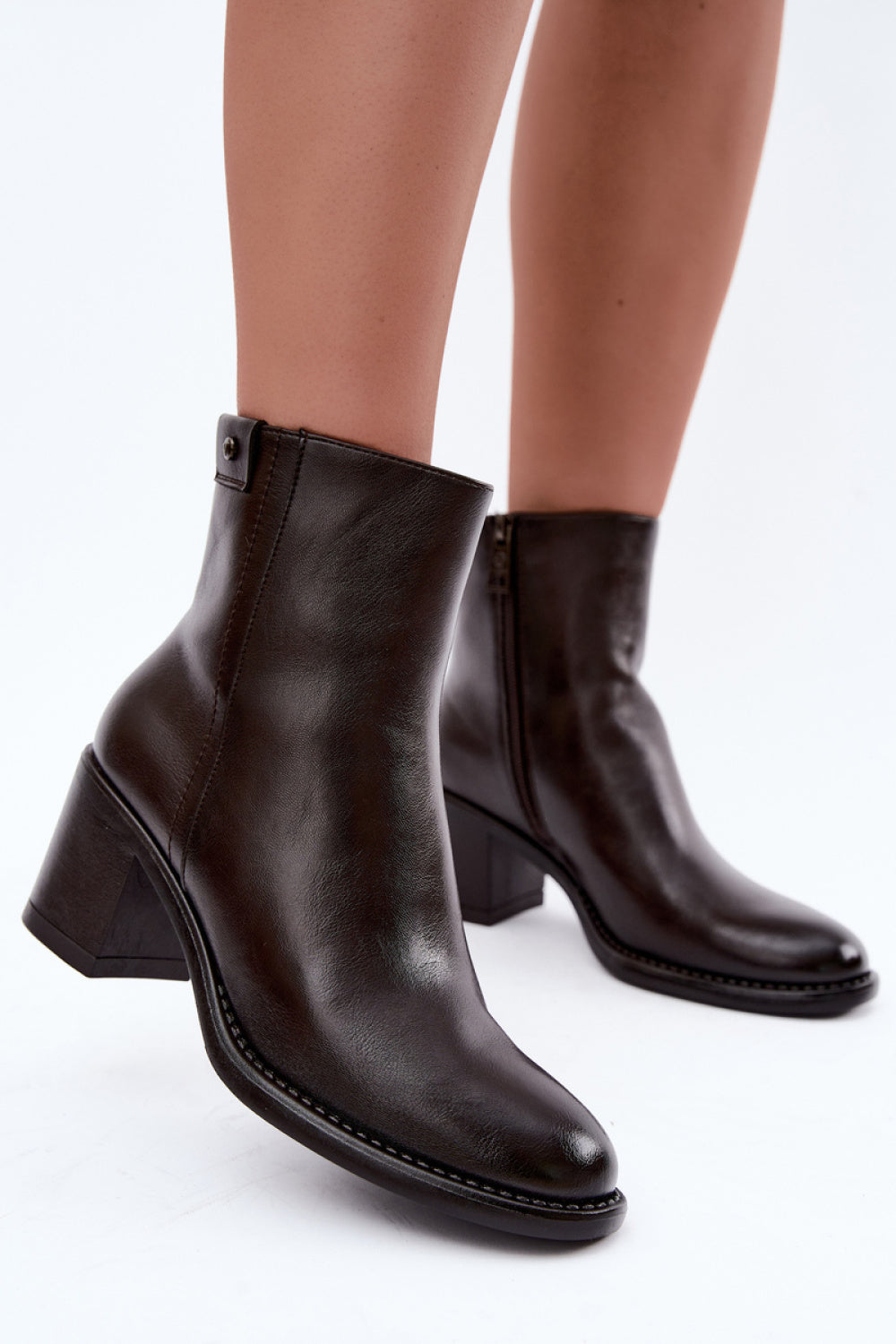 Step In Style Vinceza Chocolate Faux Leather Warm Lined Heeled Ankle Boots