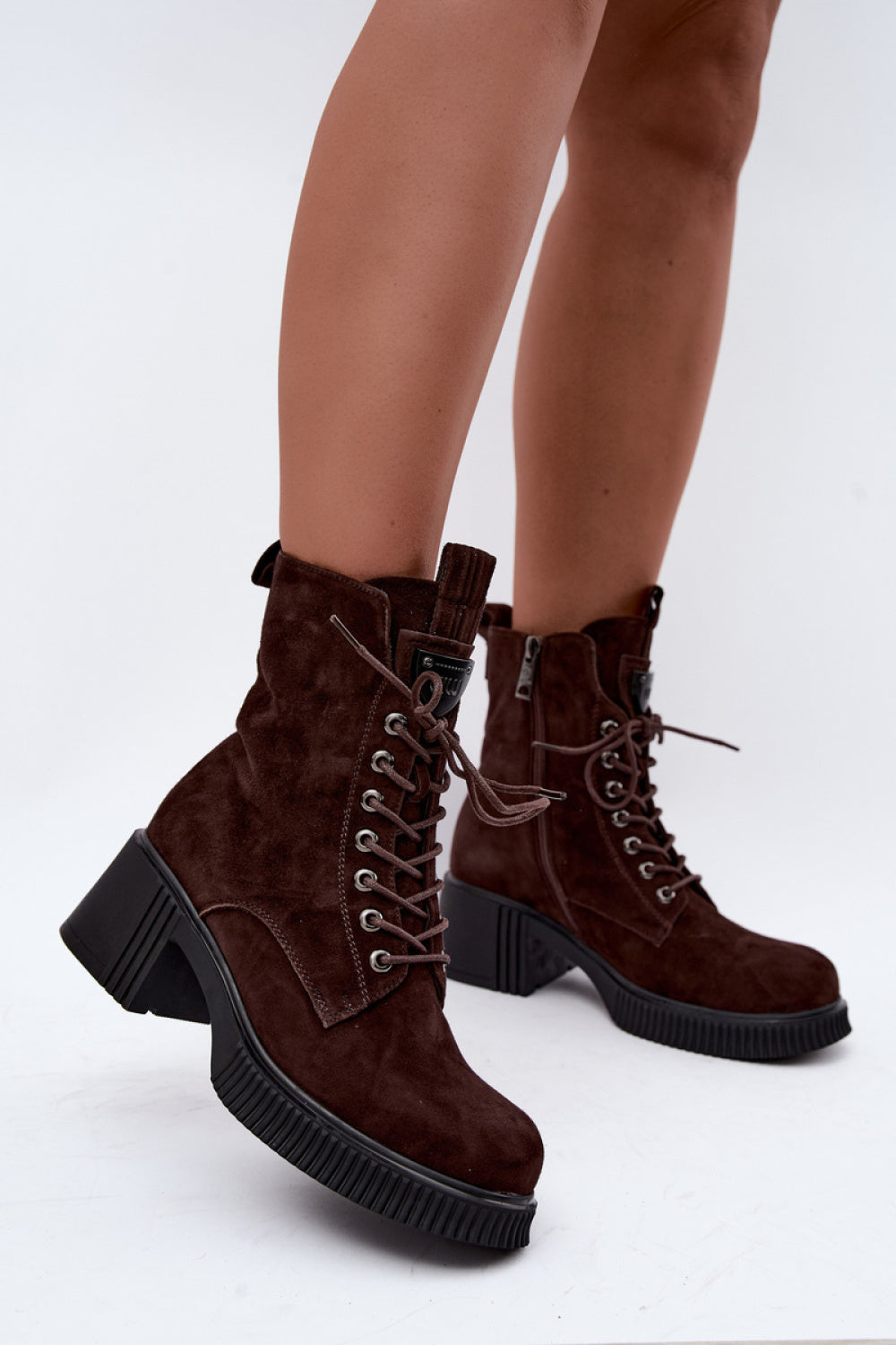 Step In Style Vinceza Brown Block Heel Lace Up Heeled Ankle Boots