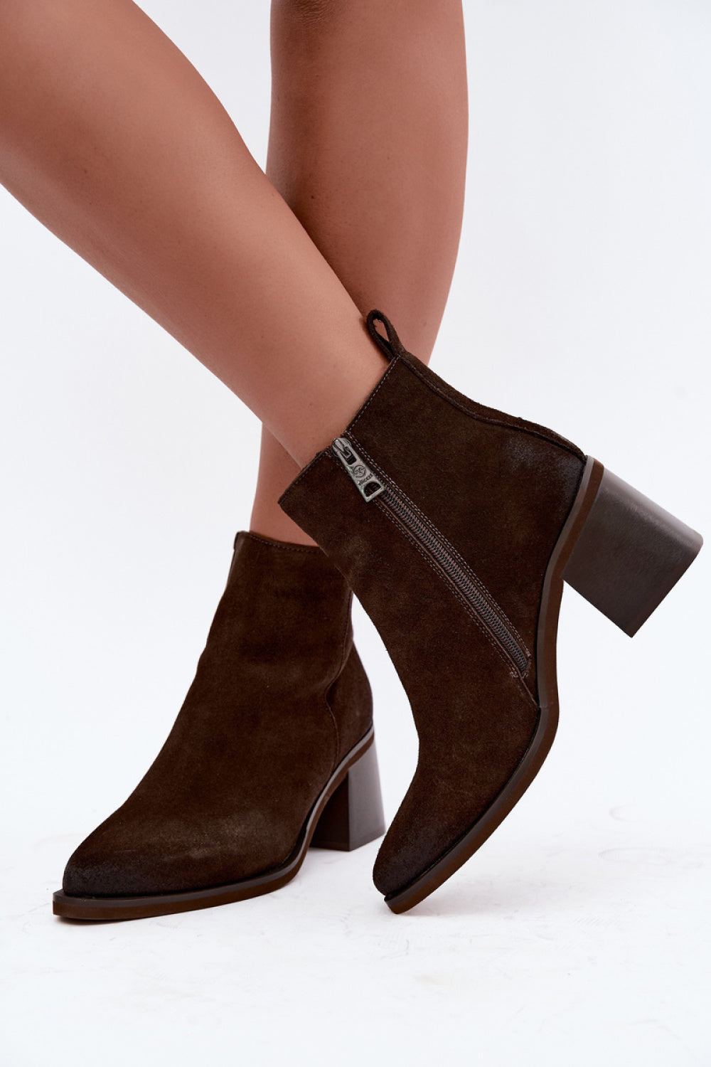 Step In Style Vinceza Chocolate Suede Block Heel Warm Lined Heeled Ankle Boots