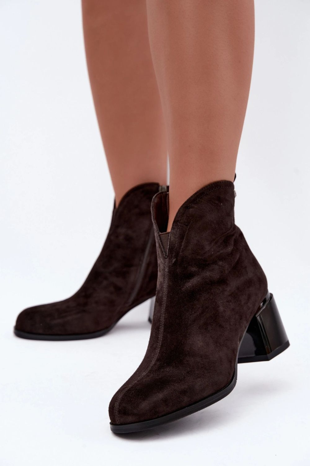 Step In Style Vinceza Chocolate Suede Block Heel Heeled Ankle Boots with Zip - view 3